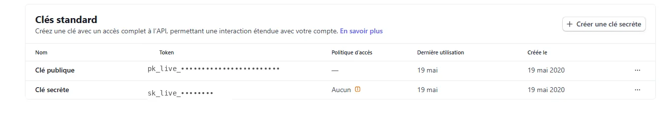 2. Copy your two API keys (Live mode)